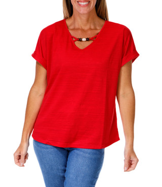 Thumbnail 1: Late August Women's Beaded Keyhole Neck Top  
