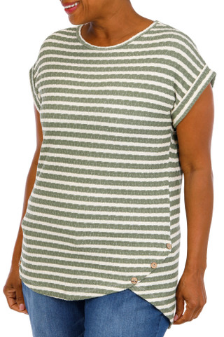 Thumbnail 1: ABOVE & BEYOND Plus Short Sleeve Knit Button Hem Top 