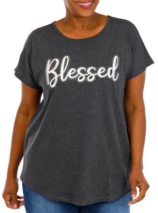 Thumbnail 1: Sable Sky Plus Short Sleeve Embroidered Blessed Top 