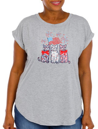 Thumbnail 1: Tru Self Plus Short Sleeve Embroidered Americana Cat Top 