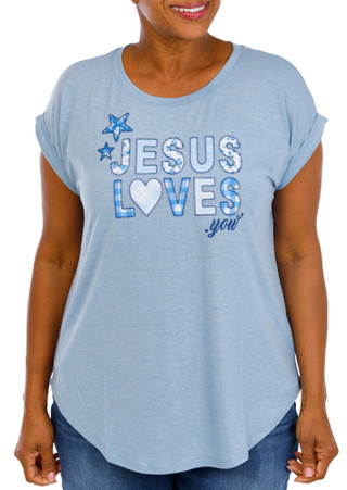 Thumbnail 1: Tru Self Plus Short Sleeve Jesus Loves You Top 