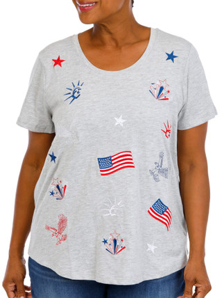 Thumbnail 1: Anneliese Plus Short Sleeve Embroidered Americana Top 
