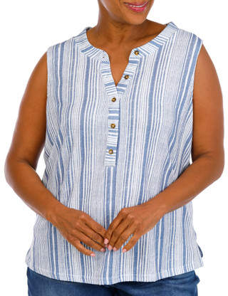 Thumbnail 1: Anneliese Plus Sleeveless 1/4 Button Neck Top 