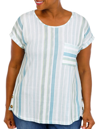 Thumbnail 1: Anneliese Plus Short Sleeve Button Hem Top 