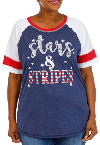 Thumbnail 1: Sable Sky Plus Short Sleeve Stars & Stripes Top 