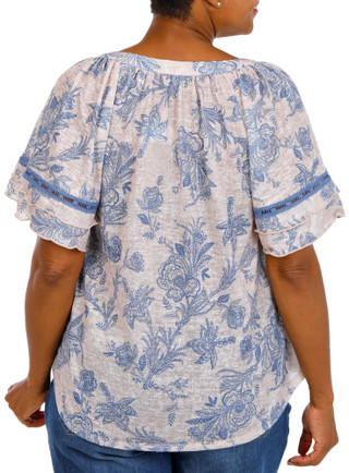 Thumbnail 2: Chenault Plus Ruffle Sleeve Split Neck Top 