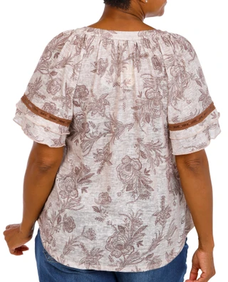 Thumbnail 2: Chenault Plus Ruffle Sleeve Split Neck Top 