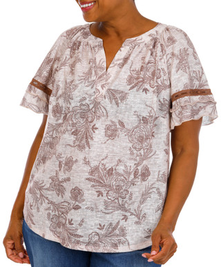 Thumbnail 1: Chenault Plus Ruffle Sleeve Split Neck Top 