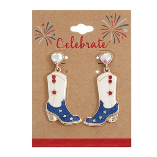 Thumbnail 2: Americana Americana Cowboy Boot Drop Earrings 