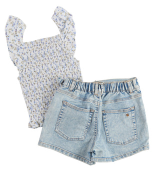 Thumbnail 2: Jessica Simpson Big Girls 2 Pc Smocked Top and Denim Skort Set 