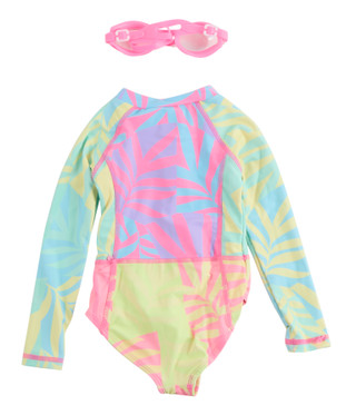 Thumbnail 2: Btween Toddler Girls 2 Pc Long Sleeve Rash Guard and Goggles 