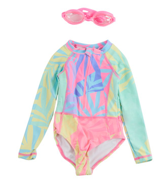 Thumbnail 1: Btween Toddler Girls 2 Pc Long Sleeve Rash Guard and Goggles 