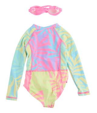 Thumbnail 2: Btween Toddler Girls 2 Pc Long Sleeve Rash Guard and Goggles 