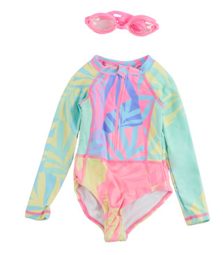 Thumbnail 1: Btween Toddler Girls 2 Pc Long Sleeve Rash Guard and Goggles 