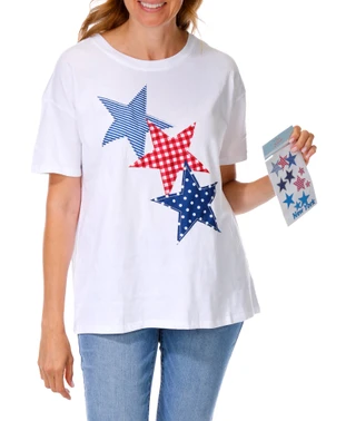 Thumbnail 1: No Comment Juniors Americana Graphic Tee with Stickers 