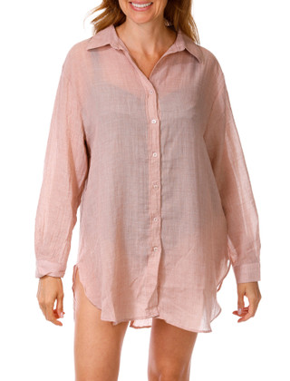 Thumbnail 1: Dotti Women's Long Sleeve Button Front Swim Cover Up 