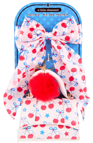 Thumbnail 1: A little obsessed 3 Pc Americana Hair Bow, Mini Bag & Keychain  