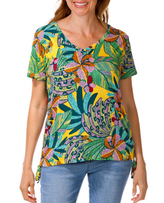 Thumbnail 1: Caribbean Joe Women's Short Sleeve Ruched Side Top 