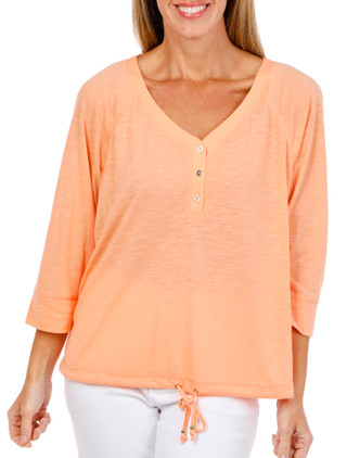 Thumbnail 1: Hearts of Palm Women's 3/4 Sleeve Drawstring Henley Top 