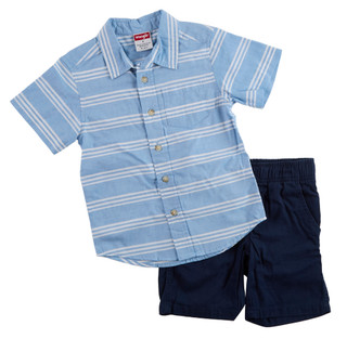 Thumbnail 1: Wrangler Little Boys 2 Pc Stripe Button Down Shirt & Shorts Set 