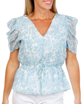 Thumbnail 1: 1 STATE Women's Short Sleeve V Neck Tied Waist Top 