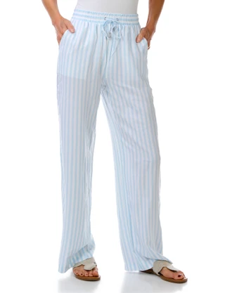 Thumbnail 1: Express Women's Stripe Drawstring Wide Leg Pants 