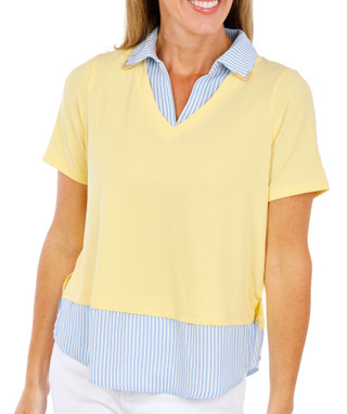 Thumbnail 1: RIO & RIAN Women's Short Sleeve Layered Collared Top 