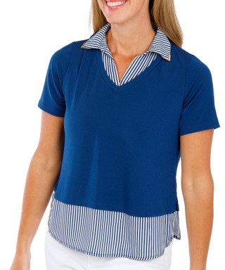 Thumbnail 2: RIO & RIAN Women's Short Sleeve Layered Collared Top 