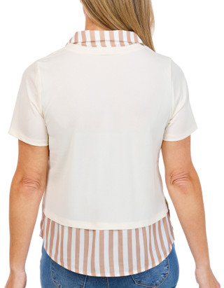 Thumbnail 3: RIO & RIAN Women's Short Sleeve Layered Collared Top 
