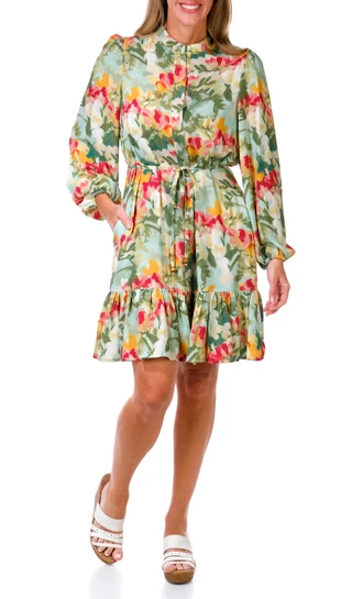 Thumbnail 1: Nicole Miller Women's Long Sleeve Chiffon Tiered Dress 