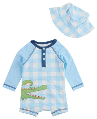 Thumbnail 1: Mud Pie Baby Boys 2 Pc Long Sleeve Rash Guard Romper & Hat 