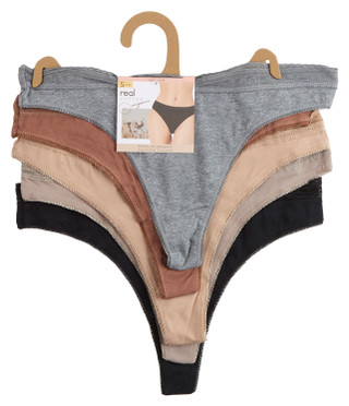 Thumbnail 1: Real Women's 5 Pk Organic Cotton Thongs 