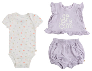 Thumbnail 1: HUGGIES Baby Girls 3 Pc Cotton Top, Short, & Bodysuit Set 