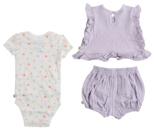 Thumbnail 2: HUGGIES Baby Girls 3 Pc Cotton Top, Short, & Bodysuit Set 