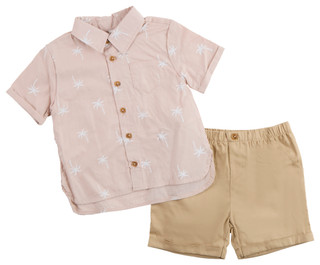 Thumbnail 1: PL KIDS Toddler Boys 2 Pc Button Front Shirt & Shorts Set 