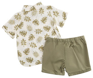 Thumbnail 2: PL KIDS Toddler Boys 2 Pc Button Front Shirt & Shorts Set 