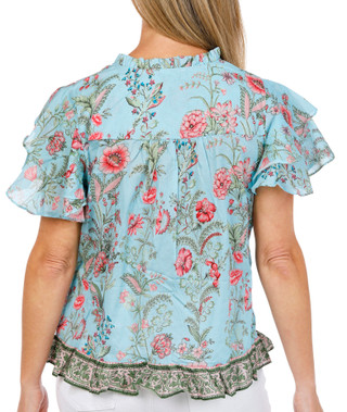 Thumbnail 2: FARMERS MARKET Women's Short Sleeve Button Down Split Neck Top 