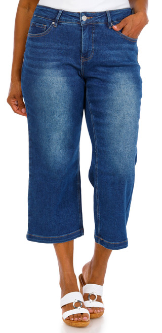 Thumbnail 2: Royalty For ME Women's Plus Wide Leg Denim Capris  