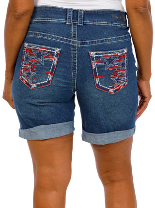 Thumbnail 2: Copper Flash Women's Plus Embroidered Pocket Denim Shorts  