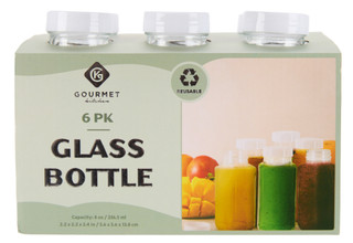 Thumbnail 1: GOURMET KITCHEN 6 Pk Glass Juice Bottles  