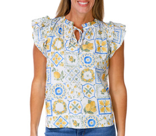 Thumbnail 1: BUNULU Women's Flutter Sleeve Split Neck Top 