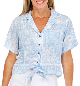 Thumbnail 1: Caribbean Joe Womens Short Sleeve Tie Front Button Top 