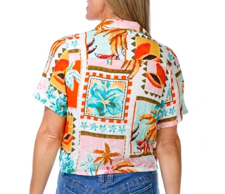 Thumbnail 2: Caribbean Joe Womens Short Sleeve Tie Front Button Top 