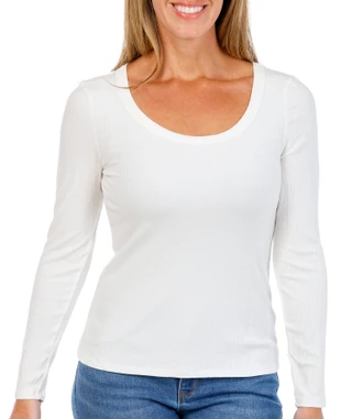 Thumbnail 1: 1 STATE Womens Long Sleeve Ribbed Jersey Scoop Neck Tee 