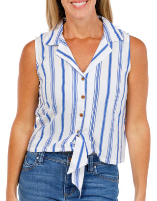 Thumbnail 1: Caribbean Joe Womens Sleeveless Tie Front Button Top 