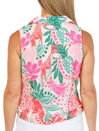 Thumbnail 2: Caribbean Joe Womens Sleeveless Tie Front Button Top 