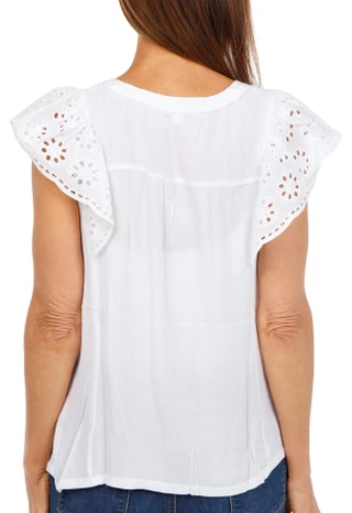 Thumbnail 2: STELLA + GINGER Petite Eyelet Flutter Sleeve Henley Top 
