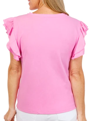 Thumbnail 2: Cece Womens Short Sleeve Ruffle Crew Neck Top 