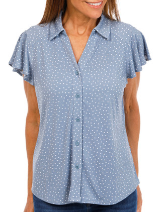 Thumbnail 1: Adrianna Papell Women's Short Sleeve Button Front Top 