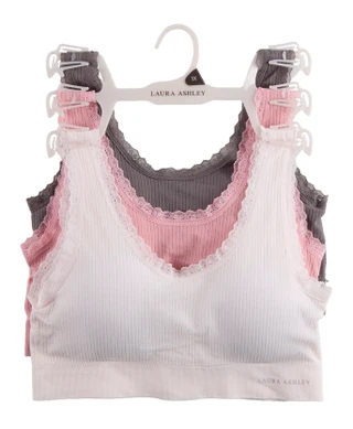 Thumbnail 1: Laura Ashley Plus 3 Pk Ribbed Lace Trim Bras Set 